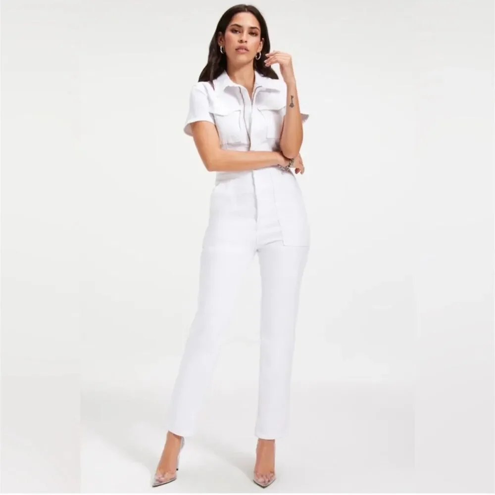 Good American Fit For Success White Denim Jumpsuit Size 0